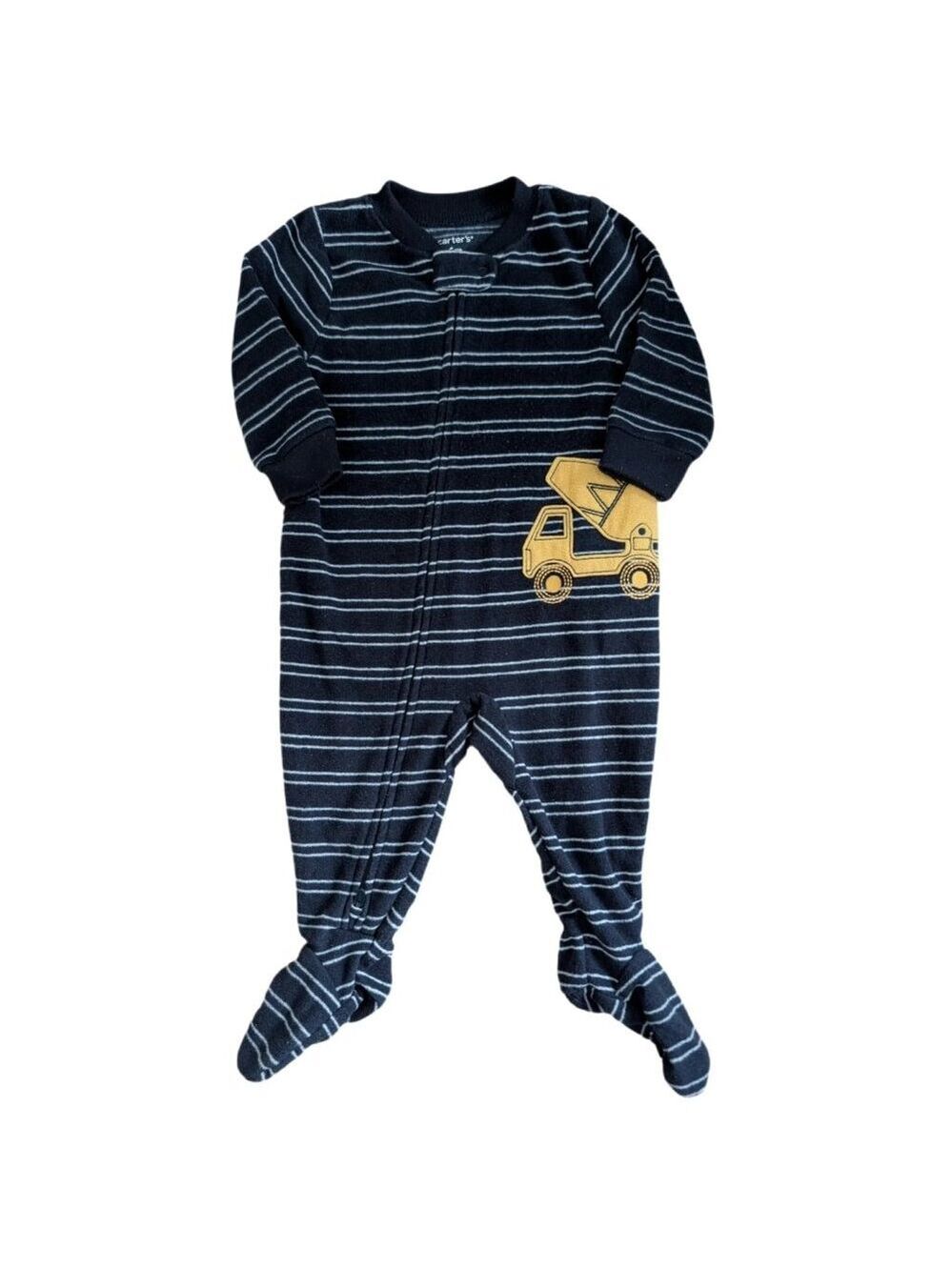 🩵 4/$20 Carters Cement Mixer Fleece Navy Footie Sleeper 6m